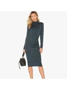 Michael Stars Women's Mock Neck Dress Black Ruched Size L NWT